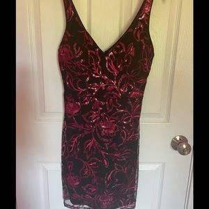 Red and black sequin cocktail dress